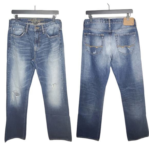 American Eagle Men's Original Boot Jeans Size 32 x 36 Distressed Ripped - Picture 1 of 16